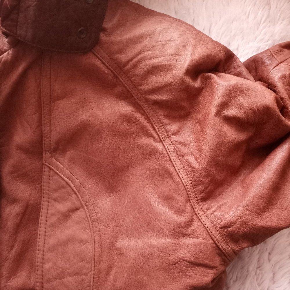 VTG Heavy Long Hooded Brown Leather Jacket - Picture 6 of 16